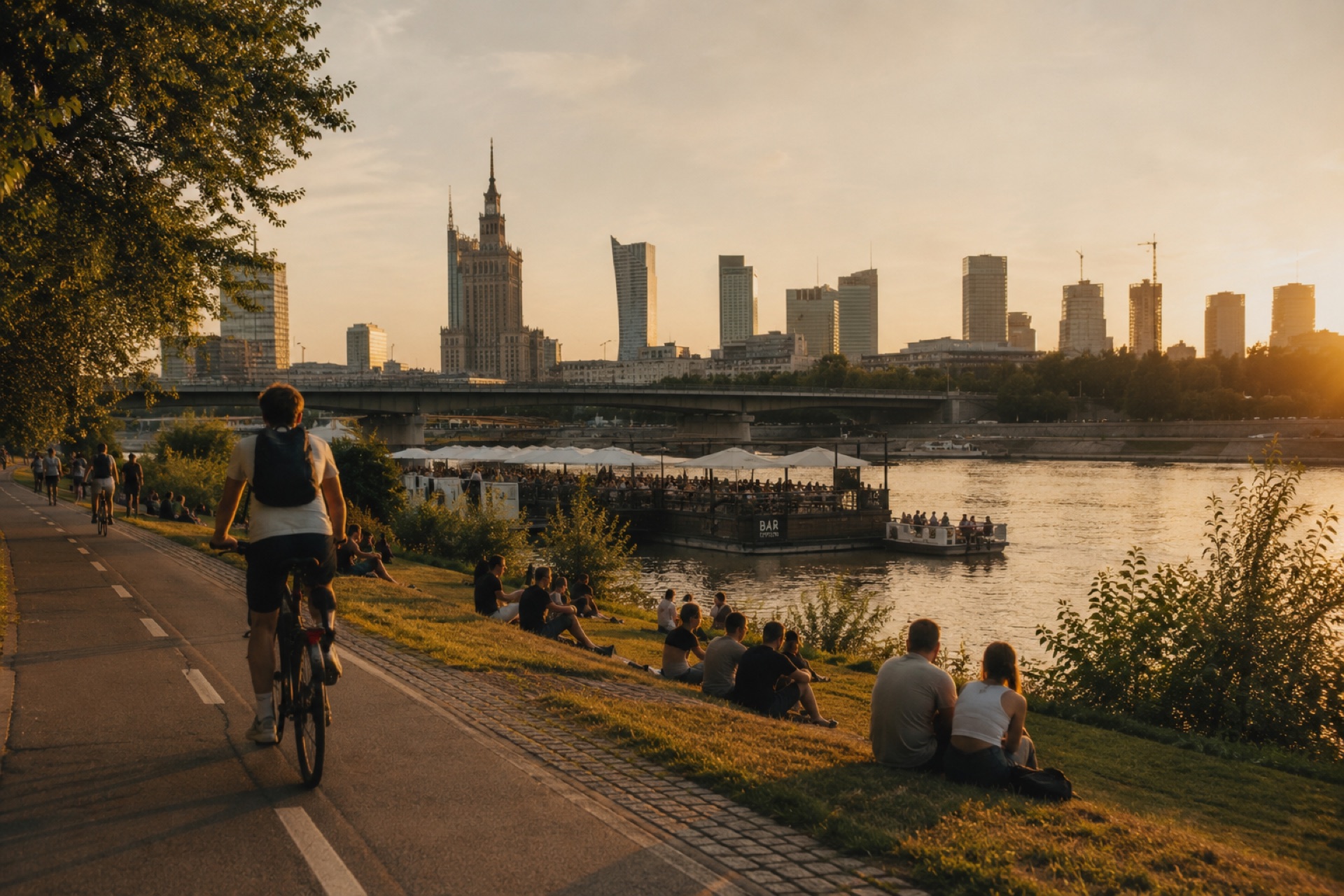 Rower, bulwary i dzień na Wiśle
